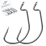 FishTrip 50pcs EWG Hooks for Bass Fishing Hooks, Extra Wide Gap Offset Worm Hook Texas Rig Fish Hooks for Bass Trout Freshwater Saltwater #1