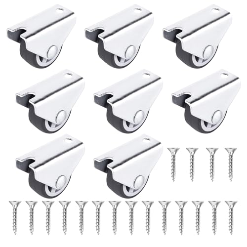 Pack de 8 Mini Roulettes Fixes pour Meubles en Caoutchouc de 15 mm, Charge de 25 kg, Plaque Métallique et Vis Incluses, Idéal pour Améliorer la Mobilité des Meubles (0.5 inch) (0.5 inch)