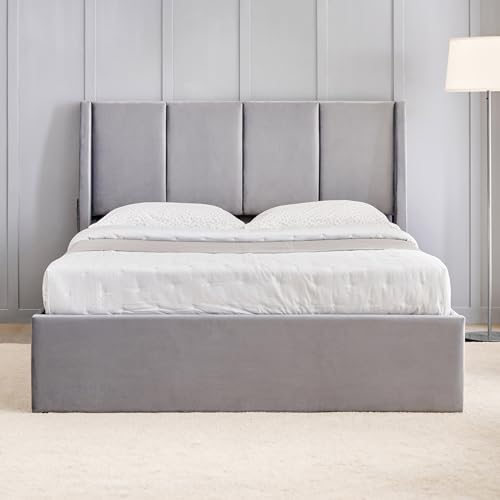 Image of Home Centre | Helios Bravo Aden Queen Size Bed with Hydraulic Storage | Engineered Wood | Grey | 1 Year Warranty