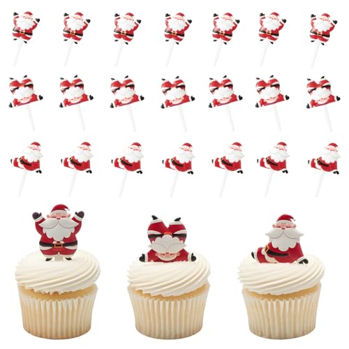 DecoPac Tumbling Santa Cake Toppers, 24 Christmas Cake Decorations For Festive Parties & Celebrations, Father Christmas, Food Safe – 24 Pack