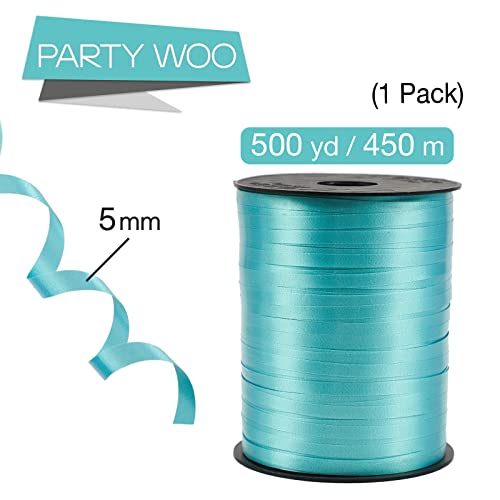 Image of PartyWoo Turquoise Blue Ribbon - 500 Yard Curling Ribbon for Crafts, Balloon String, Gift Wrapping, Florist Flowers (1 Roll) - Blue-9539