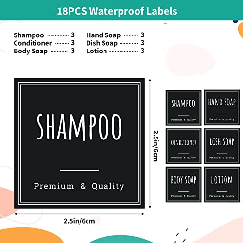 Image of Segbeauty 18pcs Waterproof Labels Black, Farmhouse Kitchen Bathroom Soap Dispenser Labels, Removable Self-Adhesive Container Bottle Sticker Set for Organizing Shampoo Conditioner Hand Soap Lotion