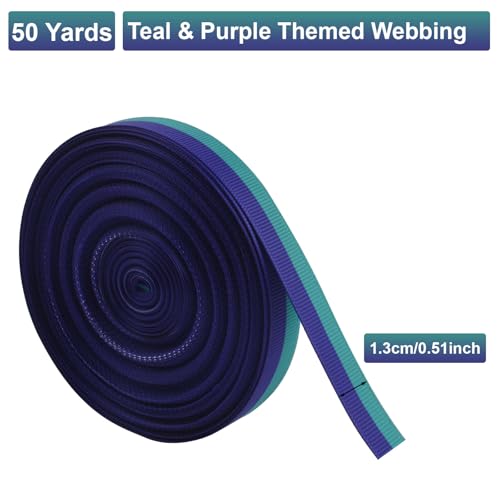 WANDIC Suicide Prevention Awareness Grosgrain Ribbon, 50 Yards Teal and Purple Ribbed Ribbon Sexual Assault Awareness Ribbon for Gift Wrapping, Brooch Making - Image 2