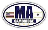Flag of Massachusetts/American Flag Oval 3M Vinyl Bumper Sticker Decal | Navy & Gold Cambridge, MA Sticker Vinyl Decal