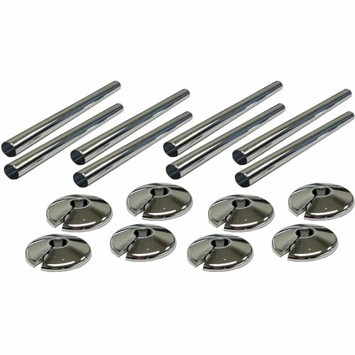 Radiator Pipe Central Heating Sleeve Covers and Pipes Collars in Chrome Effect 15mm x 200mm (8 x 8 Pack)