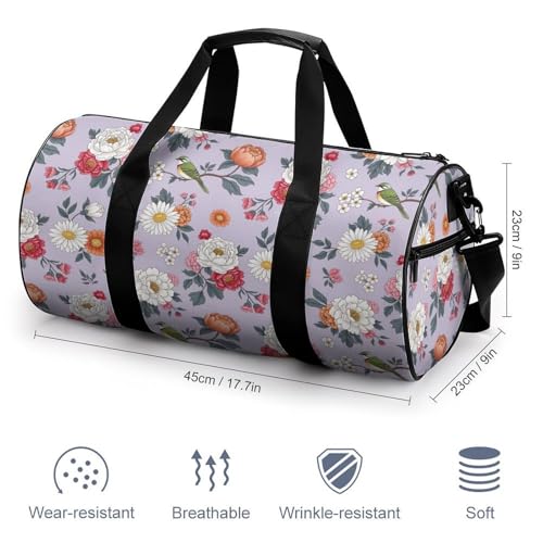 Womens Sports Gym Tote Bag Waterproof Weekender Overnight Handbag Floral Flowers Duffel Bag for Yoga Sport Travel2