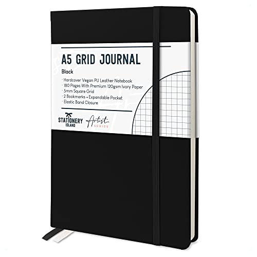 STATIONERY ISLAND A5 Squared Notebook Graph Paper Notebook with 120gsm Premium Thick Paper 180 Pages Hardback Grid Notebook for Planning Diary Journaling