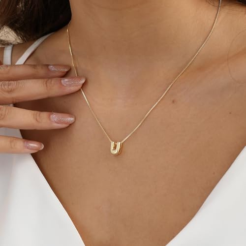 Image of Personalized Bubble Letter Initial Necklace, 14K Gold Plated, Dainty Pendant for Women, Trendy Gold Jewelry