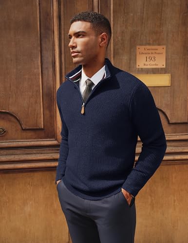 PJ PAUL JONES Men Quarter Zip Pullover Sweaters Casual Lightweight Knit Dress Sweater3