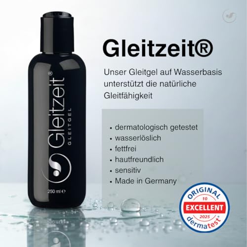 Gleitzeit® Gleitgel Wasserbasis Männer sensitiv 250ml – Gleitmittel hautfreundlich, geruchslos, nicht klebrig - Farb- sowie Duftstofffrei – unterstützt natürliche Gleitfähigkeit – Intimgel