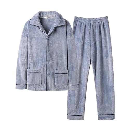 Genérico Pijama Hombre Invierno Acolchado Forro Polar Manga Larga Conjunto Hogar Cálido Sólido Color con Bolsillos(NY3, L)