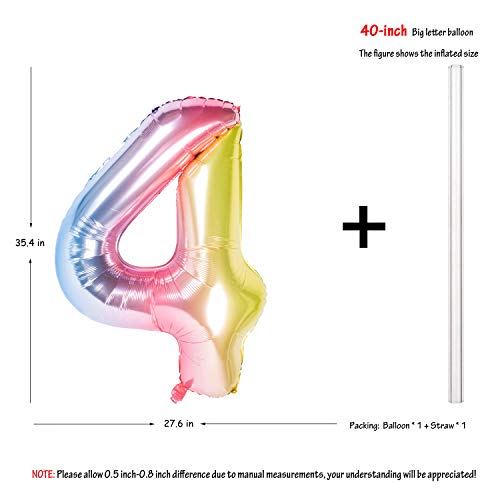 Image of 40 Inch Rainbow Digit Helium Foil Birthday Party Balloons (Lightly color 4) | Helium Foil Birthday Party Balloons big size Gradients Rainbow Digit