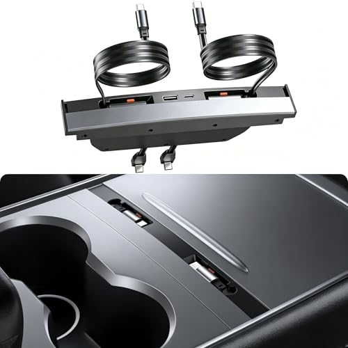 4-in-1 Phone Charger USB Hub for Tesla Model Y 2021-2024 &Model 3 2021-2023