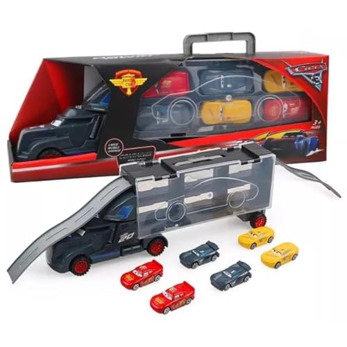 Image of 7-in-1 Transport Truck Toy | Big Unbreakable Carrier with 6 Die-Cast Cars | Vehicle Playset for Kids & Toddlers
