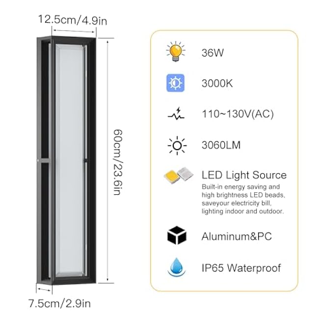 Modern Exterior Wall Light Fixture 23.6in 3000K
