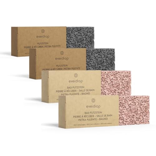 everdrop Putzstein Set 4x Putzstein (2x für Badezimmer & 2x für Allzweck) gegen hartnäckigen Schmutz & Kalk plastikfrei vegan ohne Chemie für Fliesen Keramik & Emaille