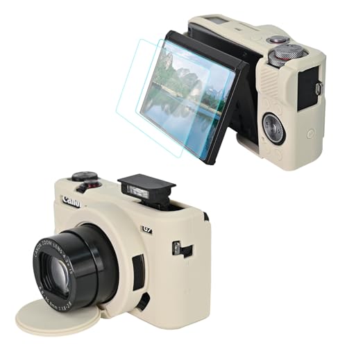 VOVMOEYA Camera Case for Canon Powershot G7 X Mark III with 2PCS Screen Protector Full Protection Soft G7X III Silicone Case Detachable Lens Cover Protective Cover for Canon G7XIII G7X3-Beige