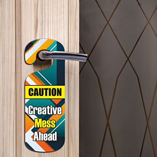 Image of CVANU Creative Mess Ahead (Caution) Wooden Door Sign Hanger Size(24cm x 8.5cm) cv81