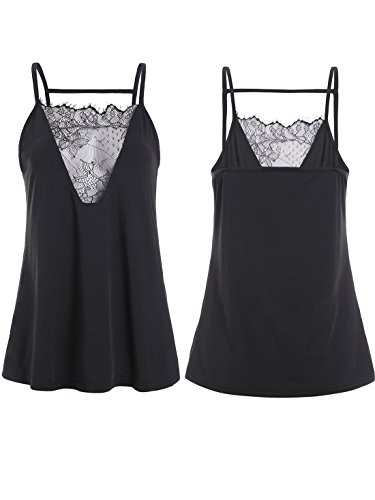 Romwe Women's Lace Front Vest Blouse Shirt Backless Sexy Tank Top Black L #TOP5
