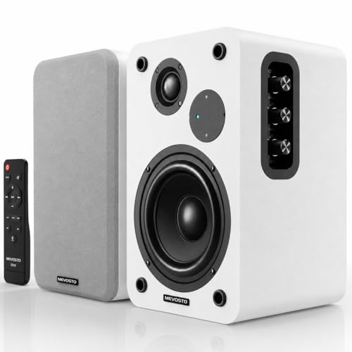 Image of Active Bookshelf Speakers 36W RMS - BT 5.4 Wireless Speaker with 5 Inch Woofer, Silk Dome Tweeter PC Speakers - USB Digital Audio Studio Monitors Bass & Treble Adjust AUX Input for Record Player TV
