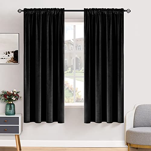 Image of MIULEE Black Blackout Velvet Curtains Drapes 63 Inch Long 52 inchx63 inch Bedroom
