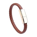 YACSEJAO USB C to USB A Bracelet Charging Cable,22.5 cm Portable USB Type C Fashion Leather Braided Wrist Strap Charging Data Transfer Short Cable (Brown)