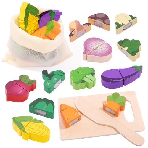 Accessoires de cuisine en bois pour fruits et légumes à découper, jouets en bois avec mallette de rangement, jouets en bois à partir de 2 ans, cadeaux pour...