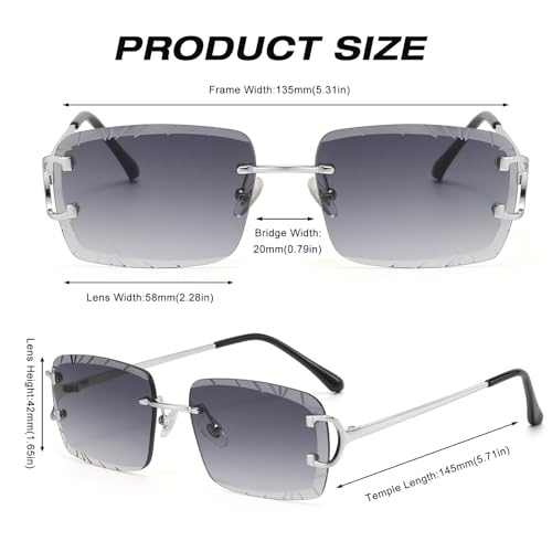 Retro Rimless Rectangle Sunglasses for Men Women Luxury Frameless Square Trendy Shade Diamond Cutting Eyewear4