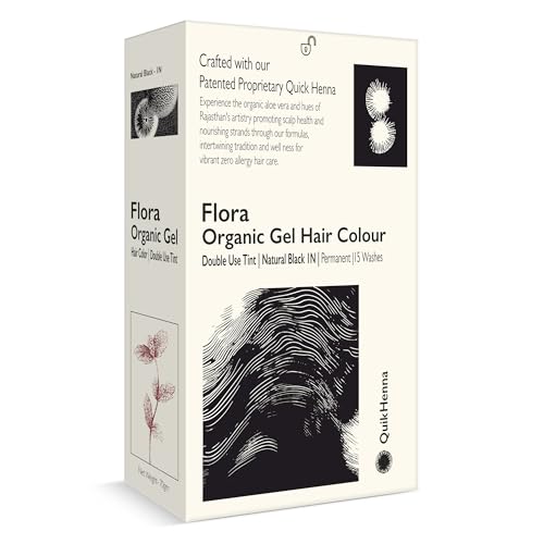 Quik Henna Flora Organic Gel Double Use Hair Colour With QH+ | 100% Grey Coverage, Ammonia & PPD Free Natural, Long-Lasting Hair Color for Men & Women | 1N Natural Black, 70gm, Pack Of 1