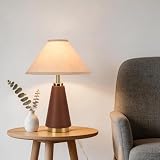 Sionfungluxx 18.11 Inch Brown Table Lamp, Farmhouse Table Lamps with Beige Fabric Shade, PU Leather for Kitchen Counter, Bedroom, Nightstand, Desk Lighting, Bookshelf, Living Room, Kids Dorm