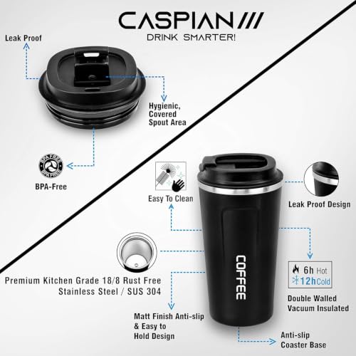 Image of CASPIAN / / / Java Customised Stainless Steel Mug 500 Ml Black Vacuum Insulated with Logo Print-Personalised Mug with Your Name Print for Kids Boys Girls School Office Gym-Perfect for Corporate Gifting
