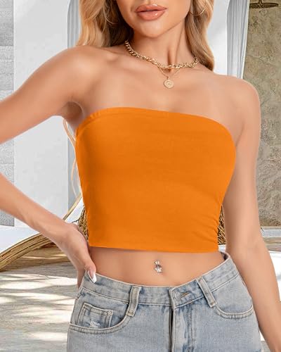 Image of Summer Tube Tops Basic Crop Tops for Women Strapless Tank Bandeau Shirts