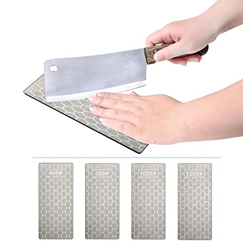 4 Pieces Diamond Whetstone Grit, Diamond Plate Whetstone for Kitchen, Sharpening Dull or Tired Edges, 5.9 x 2.48 Inch (400/600/1000/1200 Grit)