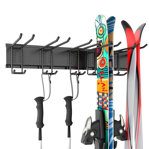 Houseables Ski Rack Wall Mount, Ski Holders For Wall, Rack For Garage, Snowboard Storage, Gear Hanger, Organizer, Grabber, Indoor, Store 5 Pairs, 270 lbs Capacity, 32 x 4 Inch, Steel