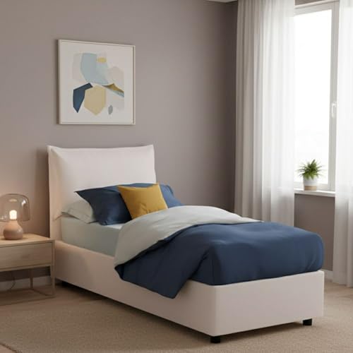 Talamo Italia - Ester-Einzelbett, Bettkasten mit Kunstlederbezug, 100 % Made in Italy, Öffnung vorne, geeignet für Matratzen 80 x 190 cm, Weiß