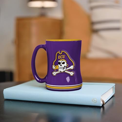 Image of Logo Brands NCAA East Carolina Pirates 14 oz Relief Coffee Mug - Officially Licensed Mug, Sculpted 3D Logo and Team Colors - Comfortable Handle and Glossy Finish for College Sports Fans
