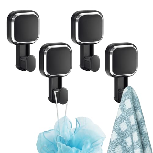 Image of TAILI 4 Pack Powerful Suction Cup Shower Hooks for Towel, Loofah, Clothes, Damage Free Hanging Versatile Utility Wall Holders, Stylish Removable Suction Hooks for Inside Shower, Easy to Install, Black