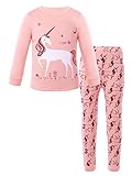 iEFiEL Baby Mädchen Schlafanzug Baumwolle Süß Einhörner Langarm Zweiteiliger Schlafanzüge Set Kinder Nachtwäsche Frühling Pyjama Größe 9M-14 Jahre Korallenrosa 122-128