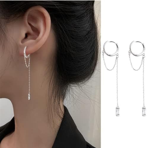 Ixkbiced Prevent Allergy 925 Sterling Silver Tassel Round Bead Long Drop Earring Tassel Long Hoop Earrings Lightweight Earrings For Women Party Wedding Jewelry EH1047 - Silver, 1Size
