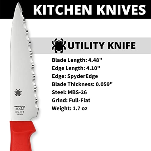 Spyderco Lightweight Kitchen Utility Knife With 4.5" Mbs-26 Stainless Steel Blade And Red Polypropylene Plastic Handle - Spyderedge - K05Srd #TOP2