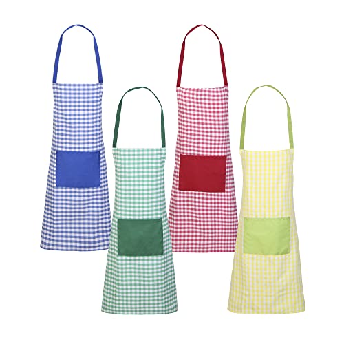 Oeleky Pack Of 4 Kitchen Apron, Cloth Fabric Cooking Apron With Pocket, Classic Check Apron Cotton For Kitchen, Home, Restaurant, Work (Multi, 4) #TOP4