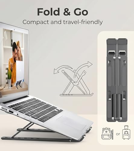 Image of Enclave Portable Foldable Laptop Stands Holder, Ergonomic Adjustable Height 6 Angles, Aluminium Alloy MacBook Stand for Desk. (Black)