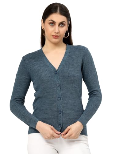 Image of Kalt Women Full Sleeves V-Neck Design Acrylic Cardigan Sweater