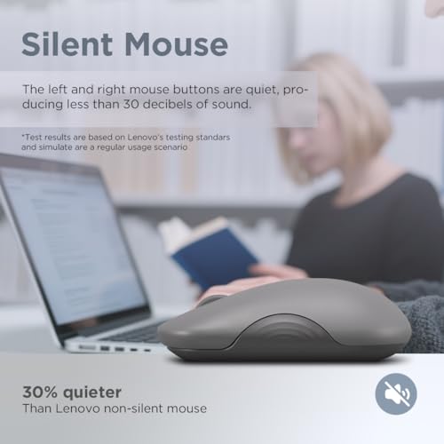 Image of Lenovo 350 Wireless Bluetooth Mouse, Silent Click, 3 Level DPI (1000, 1600, 2400), 36 Month Battery Life, 2 Device Pairing, Luna Grey
