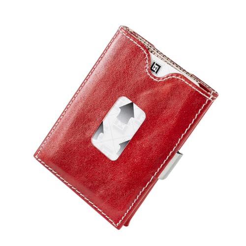 Image of LLH Leather Trifold Wallet - RFID Blocking with Stainless Steel Locking Clip Wallet, Minimalist Front Pocket RFID Blocking Credit Card Holder (Red)