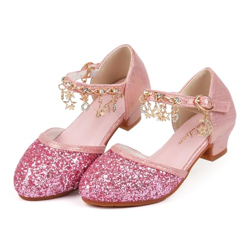 ChuLian Girls Dress Shoes Glitter Sequins Princess Low Heels Party Dance Shoes Party Wedding Flower Girls Sandals