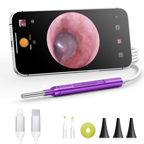 AnyScope Digital Otoscope Compatible with iPhone and Android Devices, HD Ear Camera with Ear Wax Removal Tools, Video Ear Scope Otoscope with Light, Capture Photos and Videos (Purple)