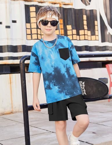 Image of Arshiner Boys' 2-Piece Cotton Outfit Short Sleeve Crewneck T-Shirt & Cargo Shorts Set Summer Casual Clothes for Kids 5-13