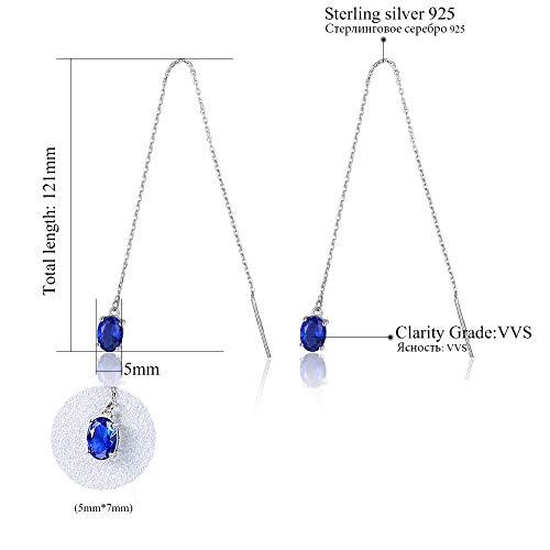 Pendientes de Plata 925 largos con topacio azul ovalado para mujer 2