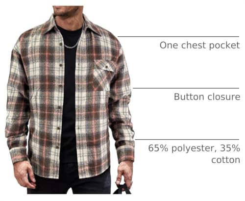 Image of JEMLDL Mens Flannel Plaid Shirts Jackets | Button Down, 1 Pocket, Collared Neck, 7 Button, Casual Shackets